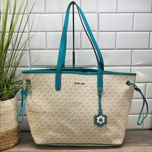 Michael Kors Teal and Cream Tote Bag